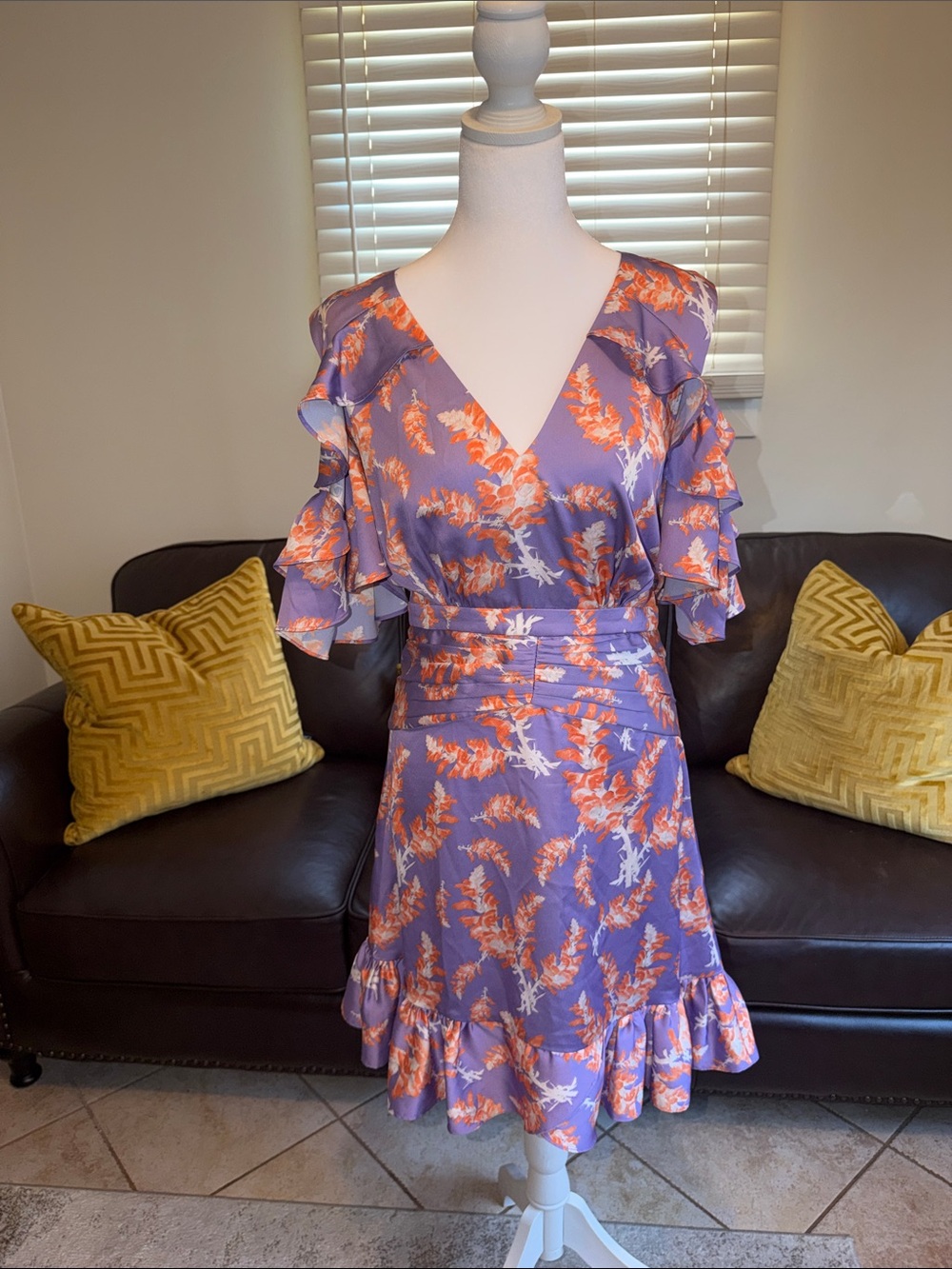 Three Floor Lavender Dress with Orange Floral Print